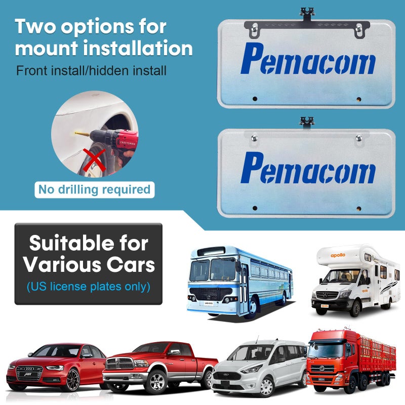 pemacom License Plate Bracket For Rear Camera: Universal Rear View Mirror Camera Mount For License Plate - Metal Rust-Proof Backup Camera Bracket For Carplay Android Auto Head Unit Dash Cam - Image 3
